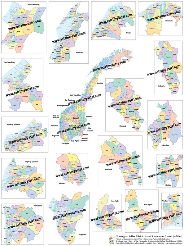Norwegian Genealogy Kit — (supplies for 60 people) map posters genealogy research in all of Norway